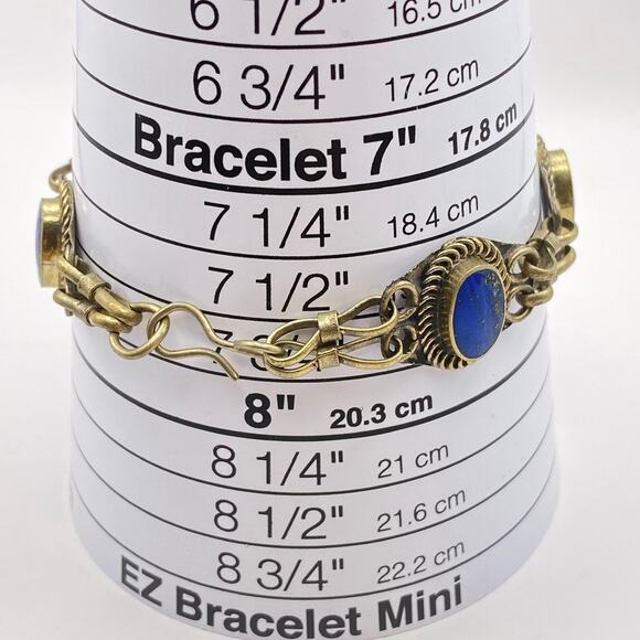 Vintage Afghan Artisan Lapis Lazuli Bracelet Alpaca Silver Chain Link - 7 1/2" - Picture 8 of 8